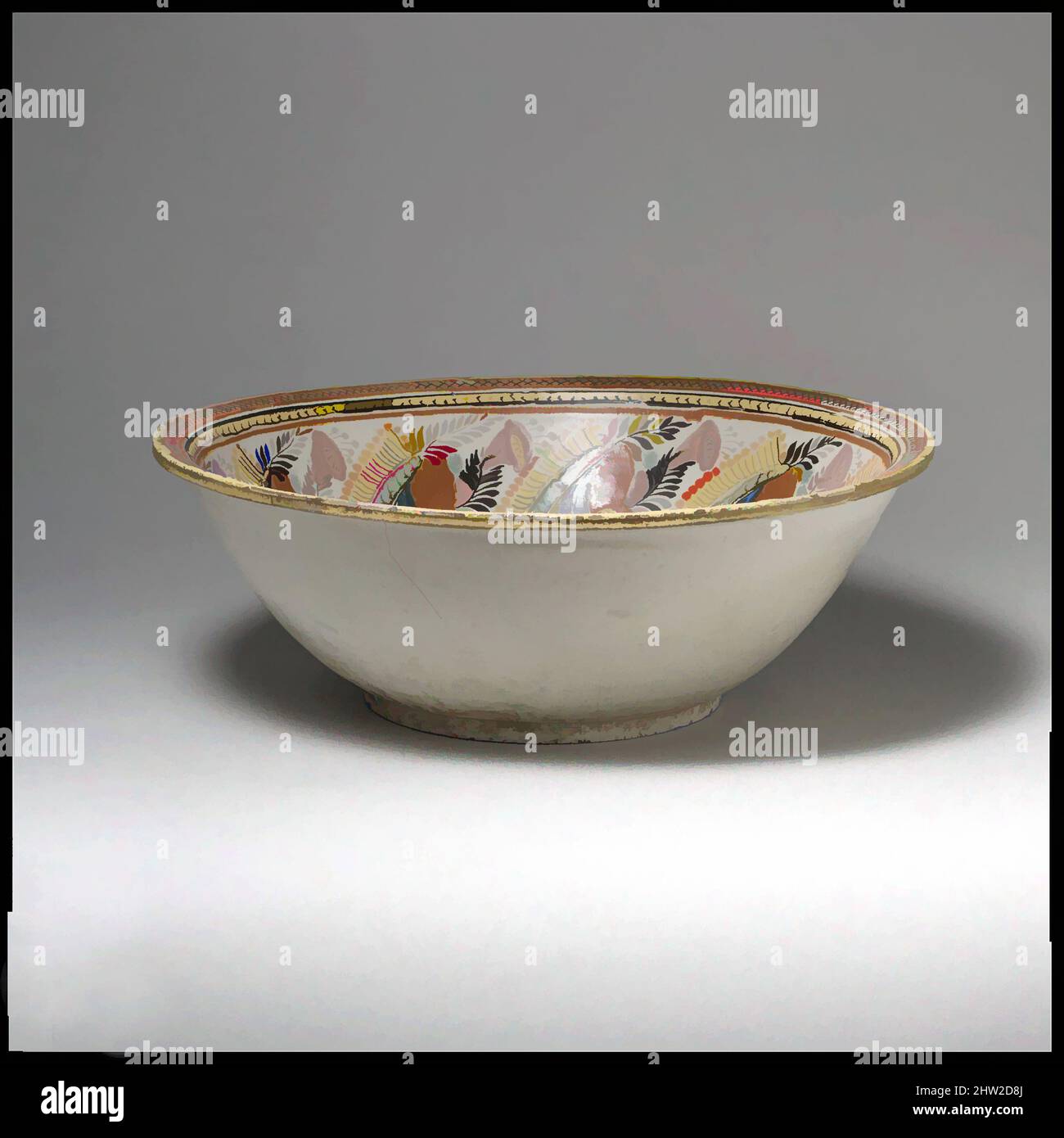 Art inspired by Bowl, ca. 1840, Made in Mexico, Mexican, Tin-glazed earthenware, Diam. 15 7/8 in. (40.3 cm), Ceramics, Classic works modernized by Artotop with a splash of modernity. Shapes, color and value, eye-catching visual impact on art. Emotions through freedom of artworks in a contemporary way. A timeless message pursuing a wildly creative new direction. Artists turning to the digital medium and creating the Artotop NFT Stock Photo