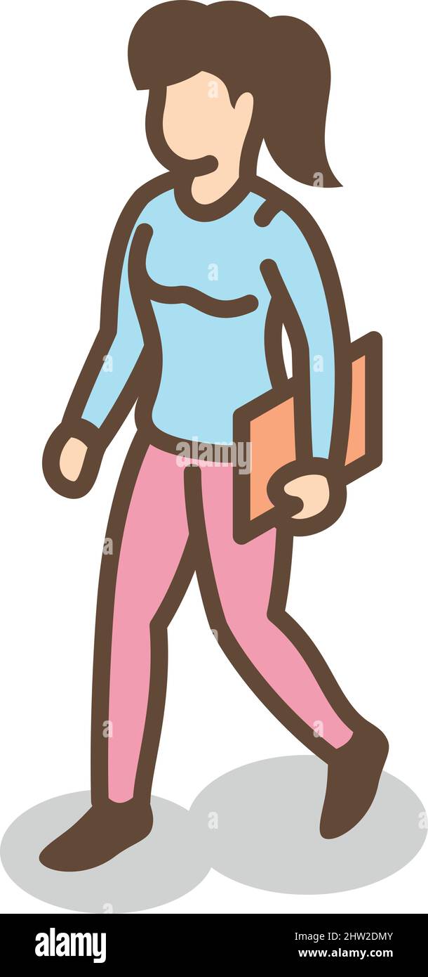 Woman carrying document folder. Office worker isometric character Stock Vector