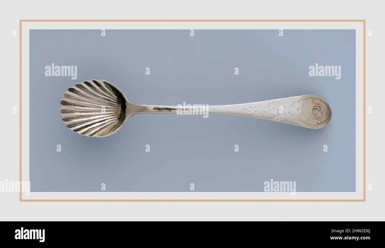Art inspired by Salt Spoon, 1790–1810, Made in Boston, Massachusetts, United States, American, Silver, L. 4 3/8 in. (11.1 cm), Silver, Paul Revere Jr. (American, Boston, Massachusetts 1734–1818 Boston, Massachusetts, Classic works modernized by Artotop with a splash of modernity. Shapes, color and value, eye-catching visual impact on art. Emotions through freedom of artworks in a contemporary way. A timeless message pursuing a wildly creative new direction. Artists turning to the digital medium and creating the Artotop NFT Stock Photo