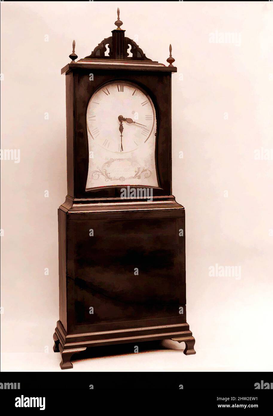Art inspired by Shelf Clock, 1805–9, Made in Roxbury, Massachusetts, United States, American, Mahogany, white pine, H. 36 in. (91.4 cm), Furniture, Aaron Willard (1757–1844), Aaron Willard Jr. (1783–1864, Classic works modernized by Artotop with a splash of modernity. Shapes, color and value, eye-catching visual impact on art. Emotions through freedom of artworks in a contemporary way. A timeless message pursuing a wildly creative new direction. Artists turning to the digital medium and creating the Artotop NFT Stock Photo