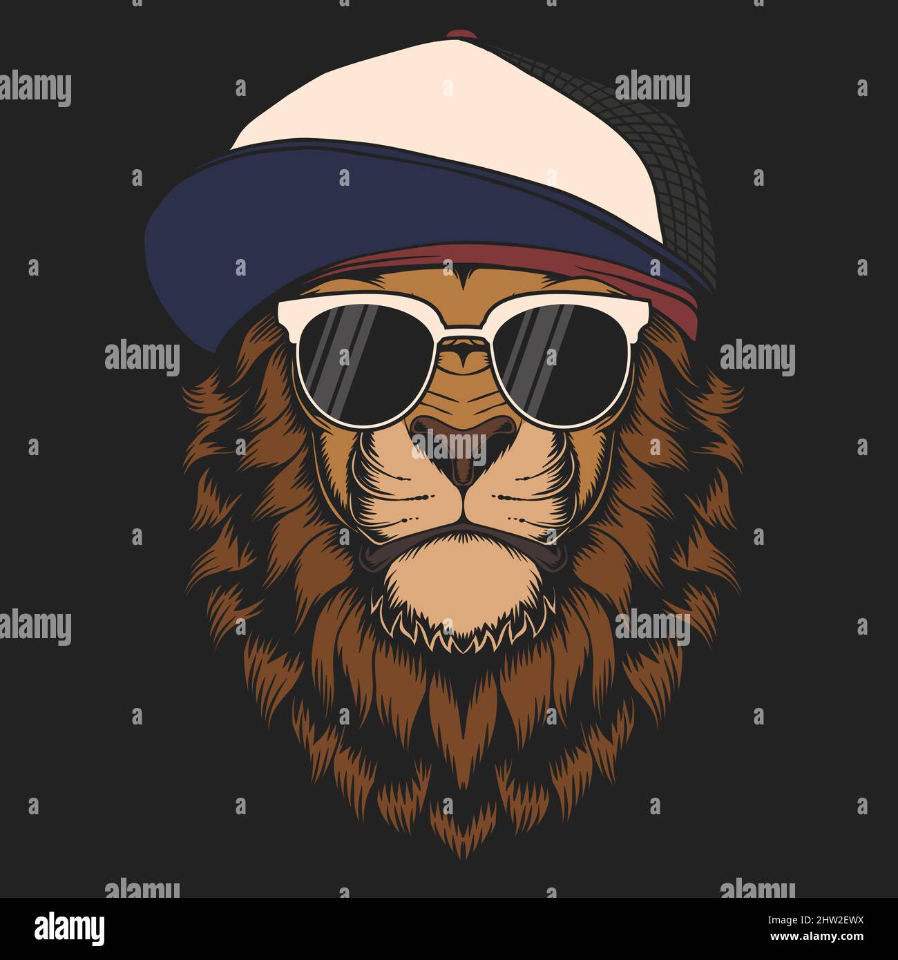 Lion cool hat eyeglasses vector illustration Stock Vector
