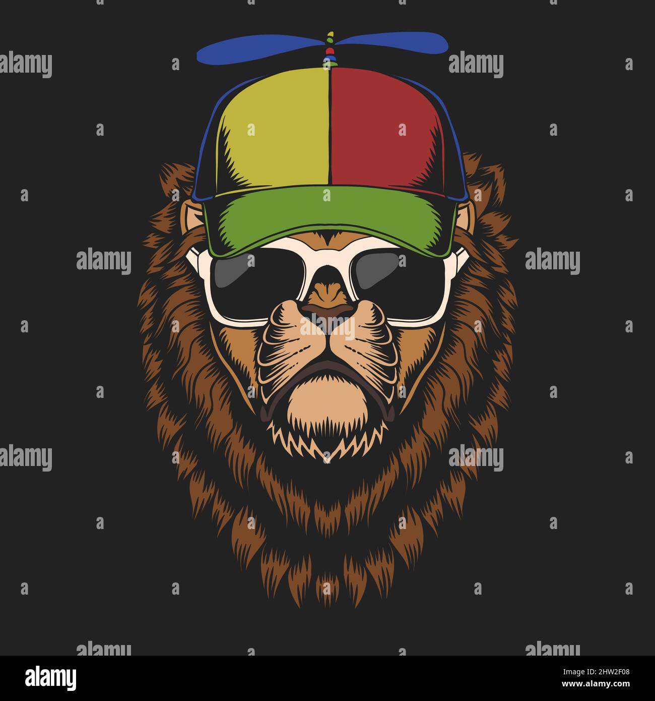 Lion propeller hat vector illustration Stock Vector