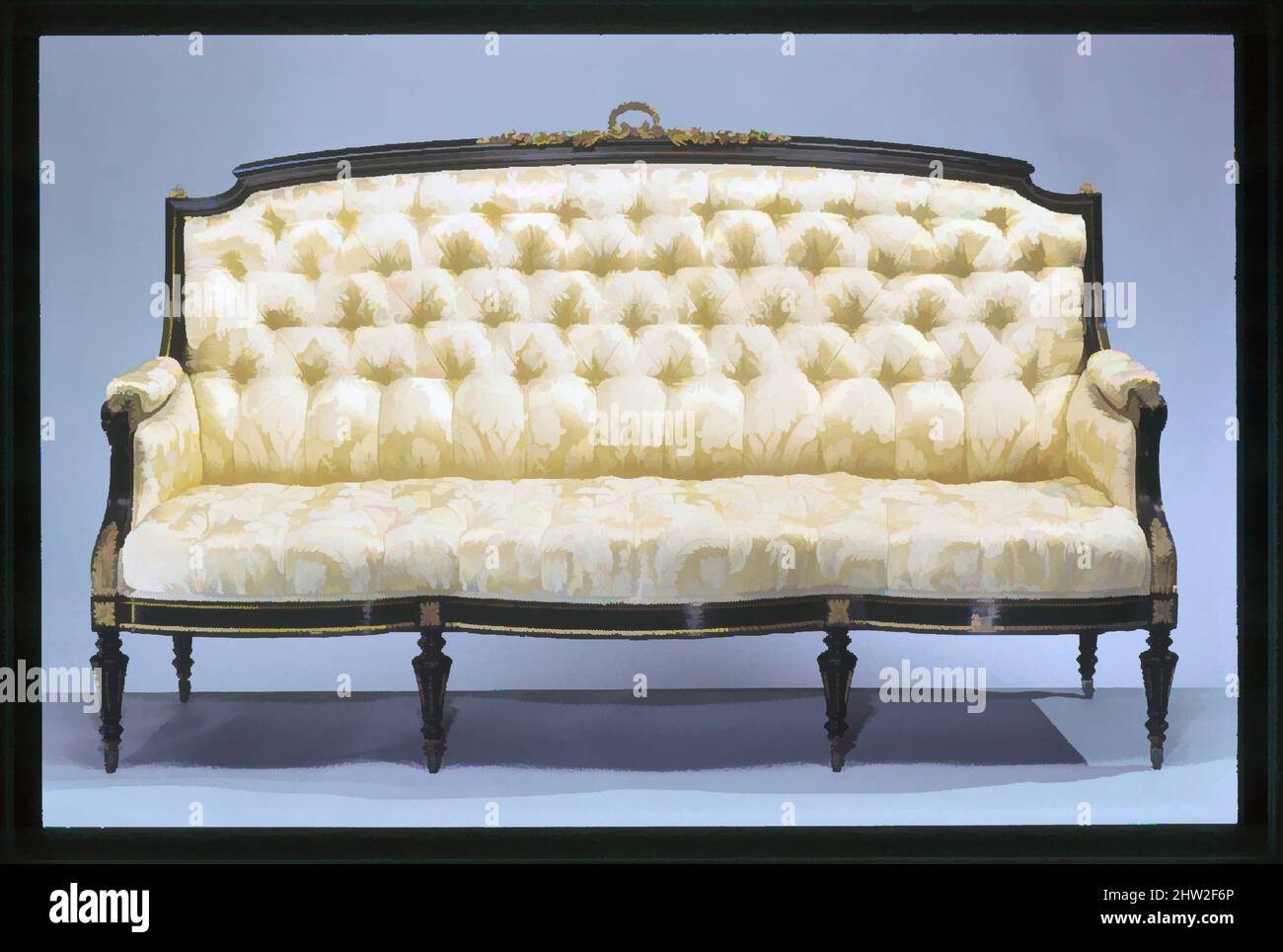 Art inspired by Sofa, ca. 1860, Made in New York, New York, United States, American, Maple, gilt bronze, 42 1/2 x 73 x 34 1/2 in. (108 x 185.4 x 87.6 cm), Furniture, Léon Marcotte (1824–1887), This sofa is part of a suite of Louis XVI–style furniture that John Taylor Johnston (1820–, Classic works modernized by Artotop with a splash of modernity. Shapes, color and value, eye-catching visual impact on art. Emotions through freedom of artworks in a contemporary way. A timeless message pursuing a wildly creative new direction. Artists turning to the digital medium and creating the Artotop NFT Stock Photo