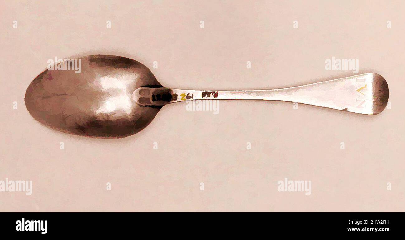 Art inspired by Spoon, 1745–75, Made in New York, New York, United States, American, Silver, L. 4 3/8 in. (11.1 cm), Silver, Thomas Hamersley (1727–1781, Classic works modernized by Artotop with a splash of modernity. Shapes, color and value, eye-catching visual impact on art. Emotions through freedom of artworks in a contemporary way. A timeless message pursuing a wildly creative new direction. Artists turning to the digital medium and creating the Artotop NFT Stock Photo