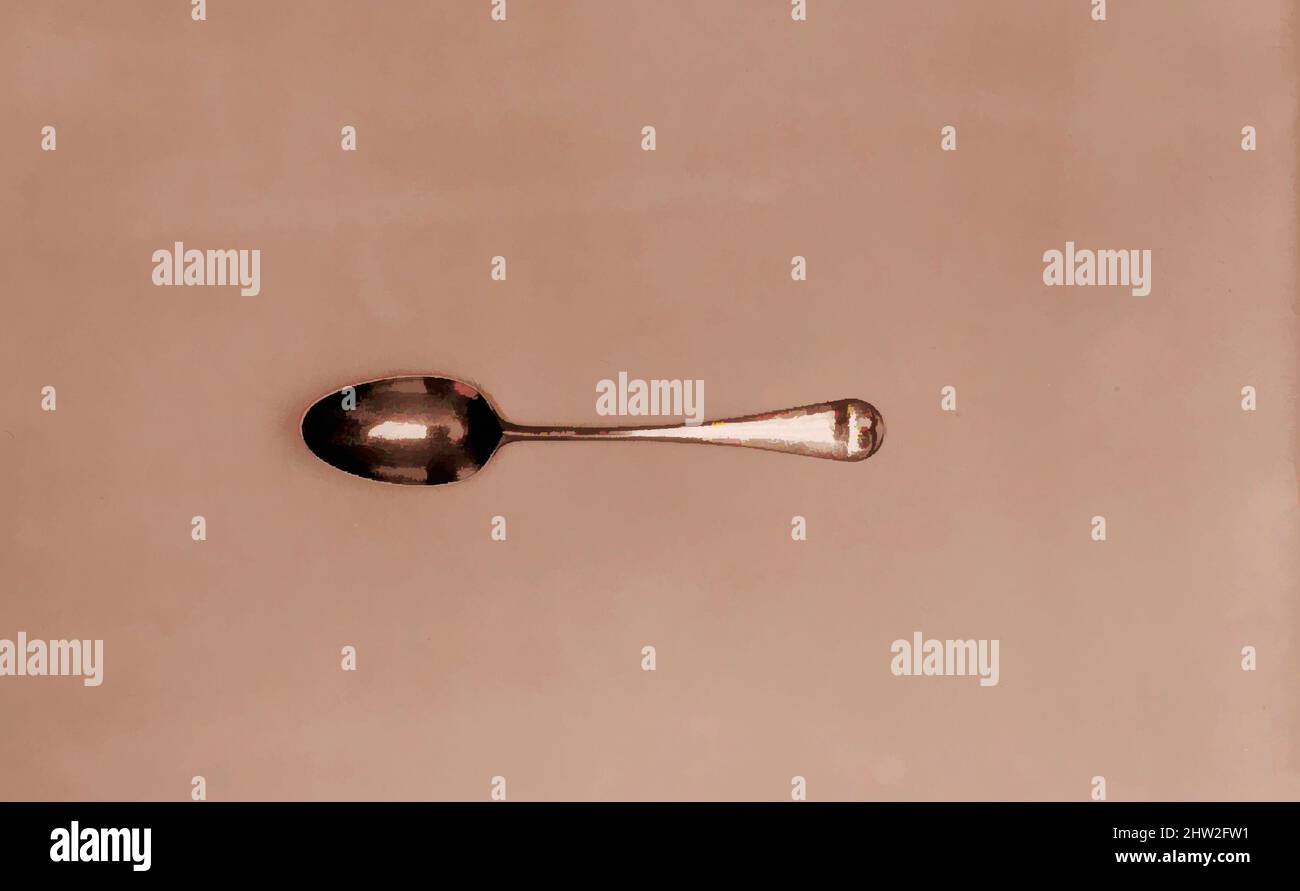 Art inspired by Spoon, ca. 1750, American, Silver, L. 4 3/8 in. (11.1 cm), Silver, Marked by I. W, Classic works modernized by Artotop with a splash of modernity. Shapes, color and value, eye-catching visual impact on art. Emotions through freedom of artworks in a contemporary way. A timeless message pursuing a wildly creative new direction. Artists turning to the digital medium and creating the Artotop NFT Stock Photo