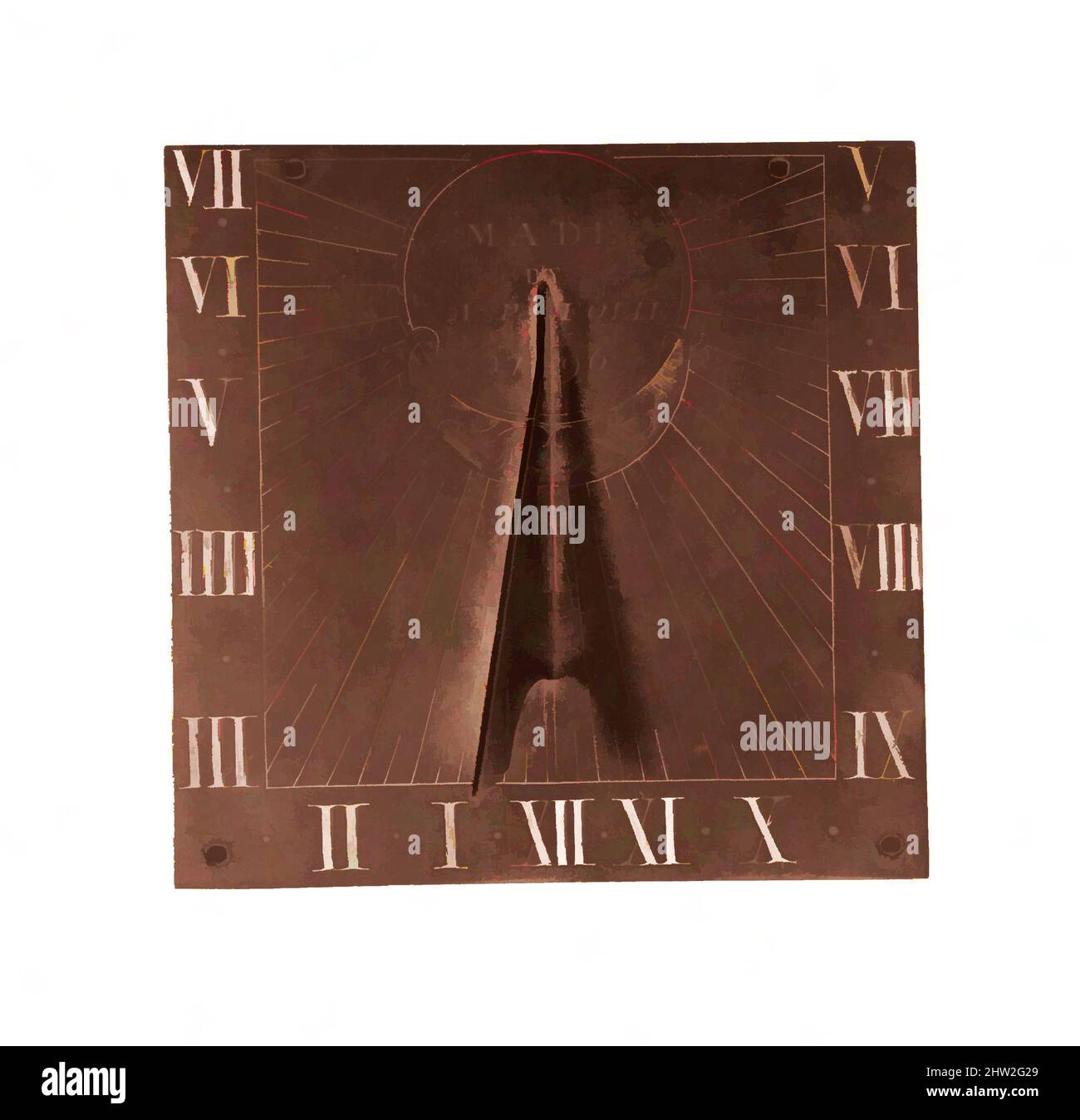 Art inspired by Sundial, 1796, Brass, 4 1/2 x 4 1/2 in. (11.4 x 11.4 cm), Metal, A. P. Folie, Classic works modernized by Artotop with a splash of modernity. Shapes, color and value, eye-catching visual impact on art. Emotions through freedom of artworks in a contemporary way. A timeless message pursuing a wildly creative new direction. Artists turning to the digital medium and creating the Artotop NFT Stock Photo