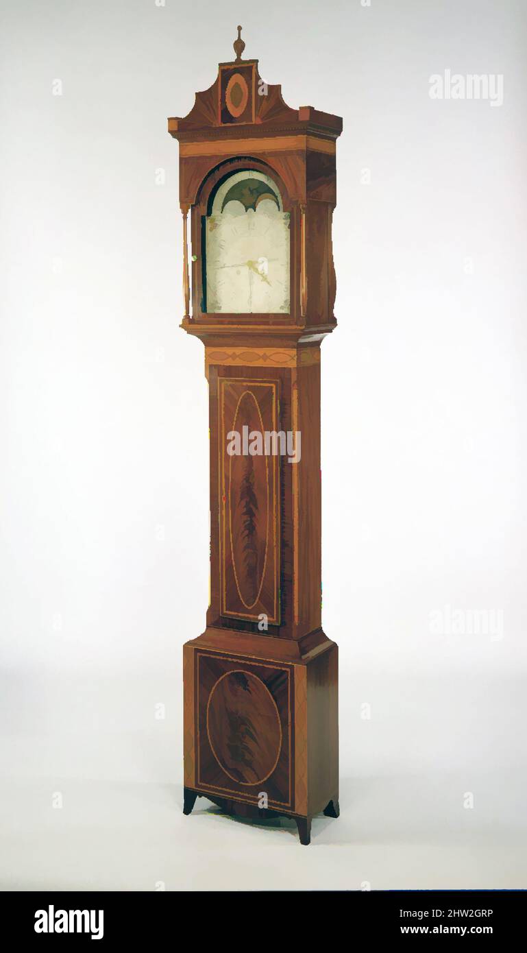 Art inspired by Tall Clock, ca. 1800, Made in Reading, Pennsylvania, United States, American, Mahogany, satinwood veneer with white pine, 104 x 19 1/2 in. (264.2 x 49.5 cm), Furniture, Jacob Diehl (1776–1858), This handsome clock case is highly characteristic of tall clock cases, Classic works modernized by Artotop with a splash of modernity. Shapes, color and value, eye-catching visual impact on art. Emotions through freedom of artworks in a contemporary way. A timeless message pursuing a wildly creative new direction. Artists turning to the digital medium and creating the Artotop NFT Stock Photo