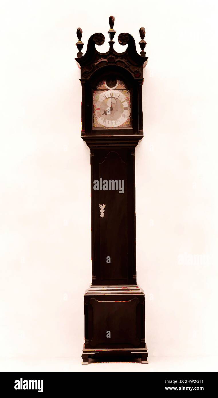 Art inspired by Tall Clock, 1767–71, Made in Philadelphia, Pennsylvania, United States, American, Mahogany, poplar, cherry, 105 x 22 x 11 3/4 in. (266.7 x 55.9 x 29.8 cm), Furniture, William Huston (ca. 1730–1791), The classic Philadelphia Chippendale-style clock case has a broken-, Classic works modernized by Artotop with a splash of modernity. Shapes, color and value, eye-catching visual impact on art. Emotions through freedom of artworks in a contemporary way. A timeless message pursuing a wildly creative new direction. Artists turning to the digital medium and creating the Artotop NFT Stock Photo