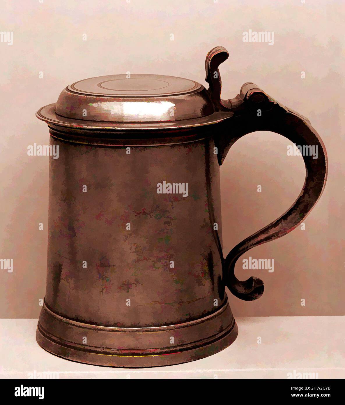 Art inspired by Tankard, 1767–98, Made in New York, New York, United States, American, Pewter, H. 7 in. (17.8 cm), Metal, Probably William J. Elsworth (1746–1816, Classic works modernized by Artotop with a splash of modernity. Shapes, color and value, eye-catching visual impact on art. Emotions through freedom of artworks in a contemporary way. A timeless message pursuing a wildly creative new direction. Artists turning to the digital medium and creating the Artotop NFT Stock Photo