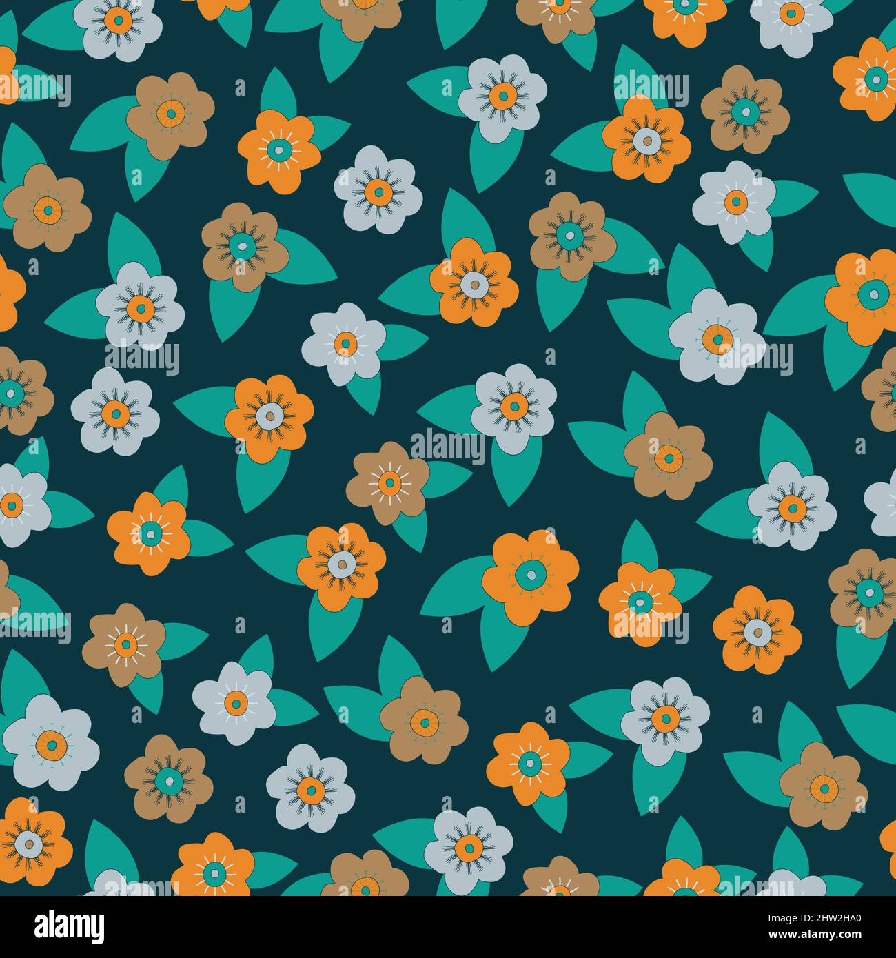 Spring flowers ditsy seamless pattern on nordic color background. Perfect for textile, wallpaper, banner, poster, fabrics, invitation and scrapbook. Stock Vector