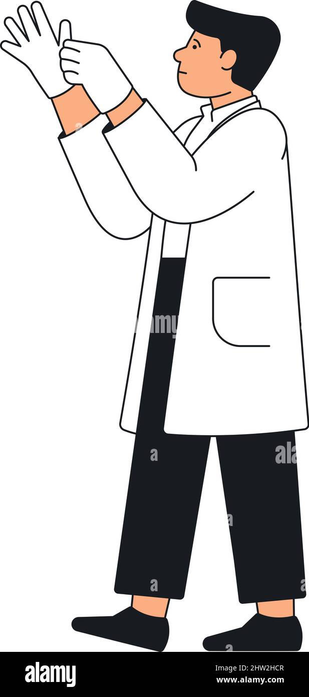 Doctor wearing surgical gloves. Medical worker preparing for examination Stock Vector