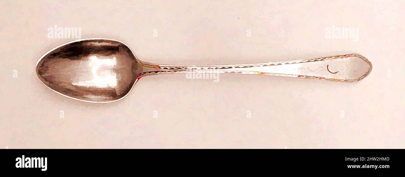 Art inspired by Tea Spoon, 1770–1800, Made in Boston, Massachusetts, United States, American, Silver, L. 5 3/8 in. (13.7 cm), Silver, Possibly Joshua G. Davis (active ca. 1796–1840, Classic works modernized by Artotop with a splash of modernity. Shapes, color and value, eye-catching visual impact on art. Emotions through freedom of artworks in a contemporary way. A timeless message pursuing a wildly creative new direction. Artists turning to the digital medium and creating the Artotop NFT Stock Photo