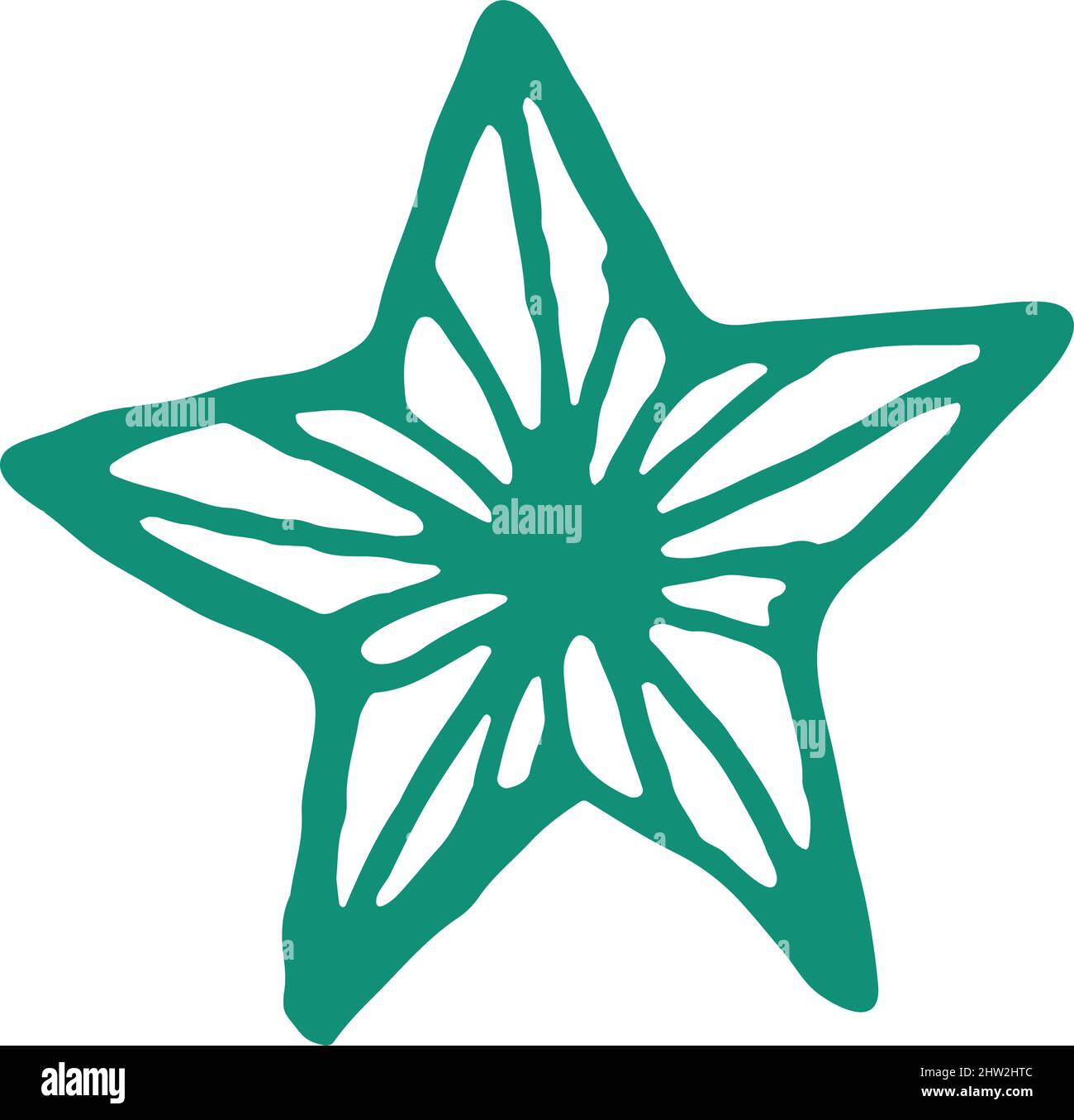 Hand drawn star. Green five rays sketch Stock Vector