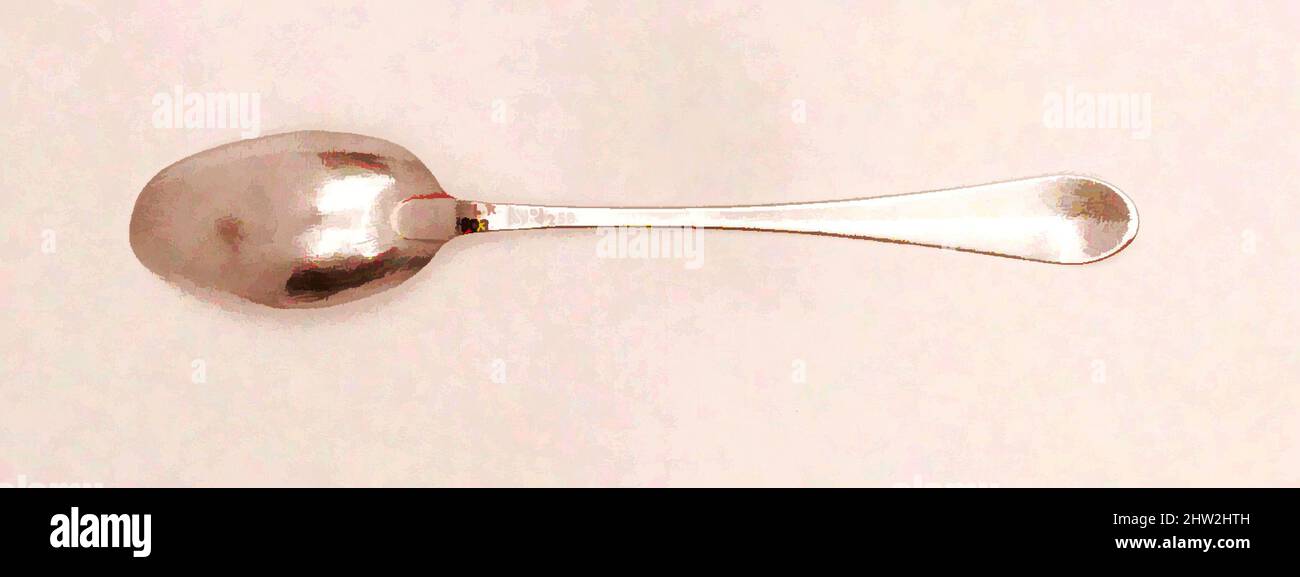 Art inspired by Tea Spoon, 1780–90, American, Silver, L. 5 1/2 in. (14 cm), Silver, Marked by S. R, Classic works modernized by Artotop with a splash of modernity. Shapes, color and value, eye-catching visual impact on art. Emotions through freedom of artworks in a contemporary way. A timeless message pursuing a wildly creative new direction. Artists turning to the digital medium and creating the Artotop NFT Stock Photo