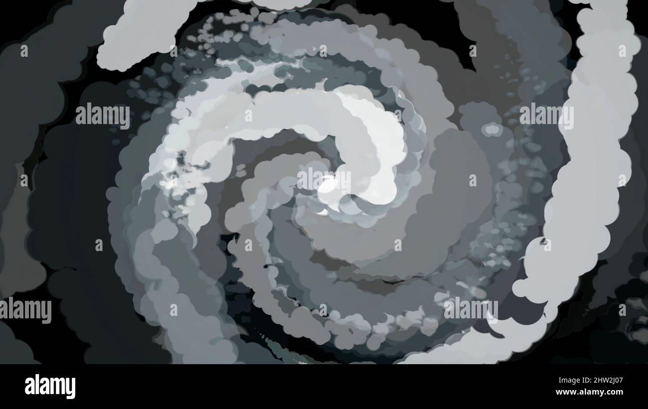 Monochrome abstract animation of cartoon grey and white spirals