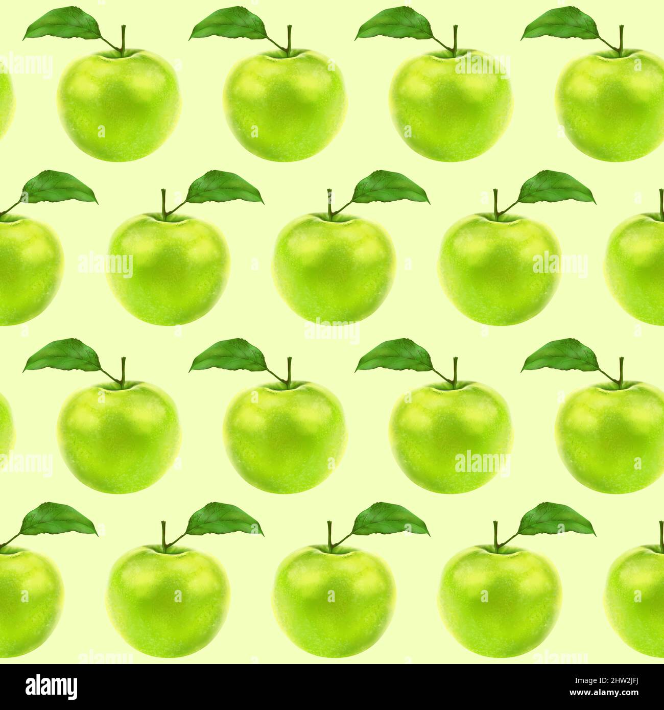 Illustration realism seamless pattern fruit apple green color on a ...