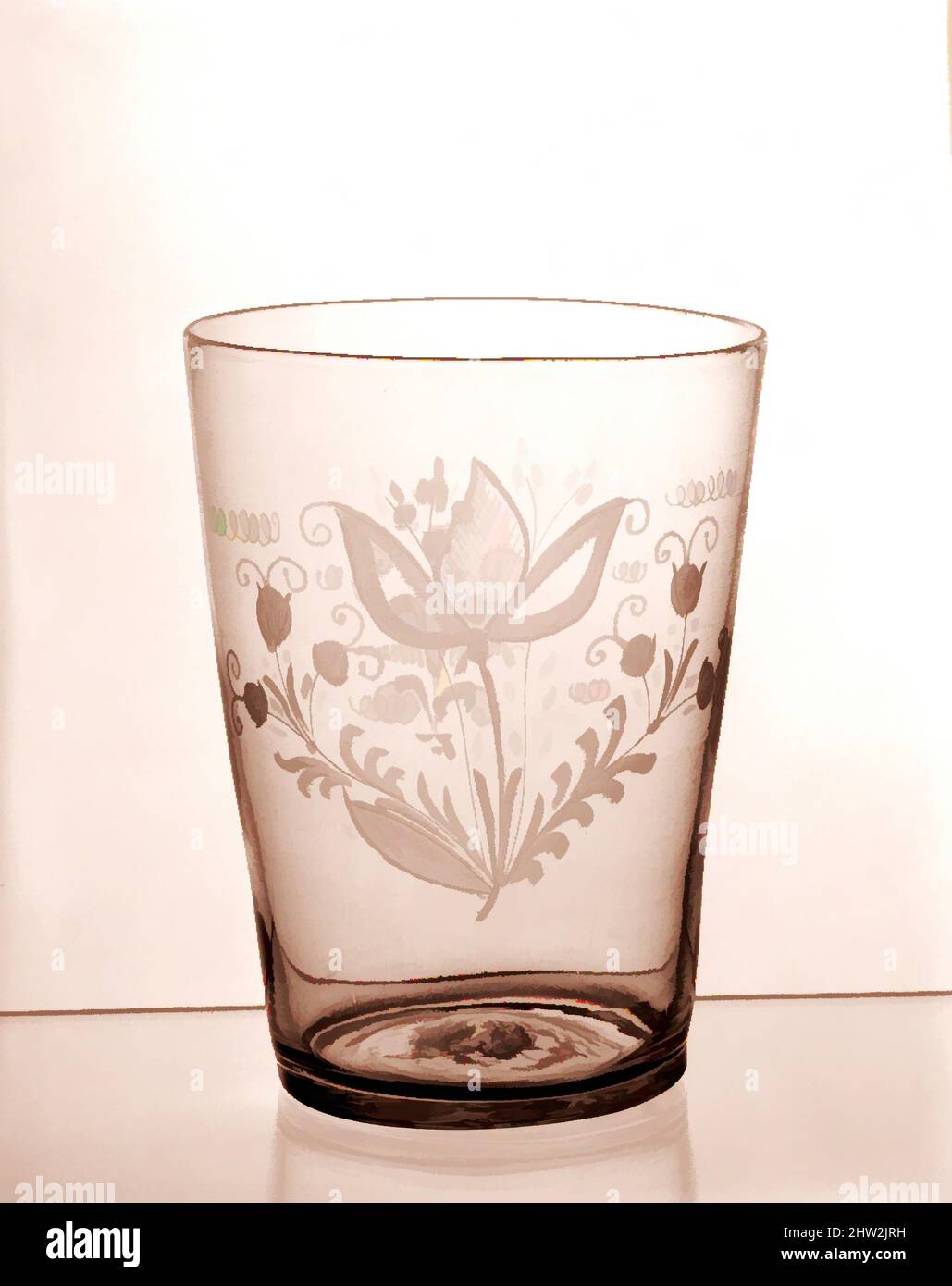 Art inspired by Tumbler, 1700–1800, Made in Bohemia, Czech Republic, Glass with engraved decoration, 7 1/8 x 5 3/8 in. (18.1 x 13.7 cm), Glass, Classic works modernized by Artotop with a splash of modernity. Shapes, color and value, eye-catching visual impact on art. Emotions through freedom of artworks in a contemporary way. A timeless message pursuing a wildly creative new direction. Artists turning to the digital medium and creating the Artotop NFT Stock Photo