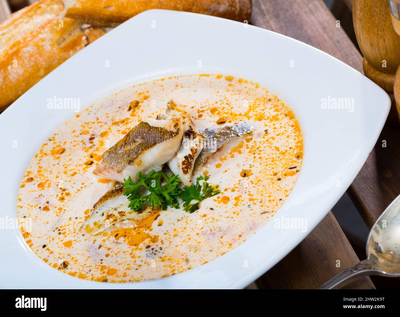 Cod With Chowder Norwegian cuisine - Cod chowder Stock Photo - Alamy