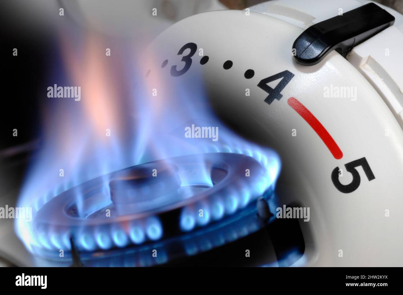 Rising energy costs with gas price and heating Stock Photo