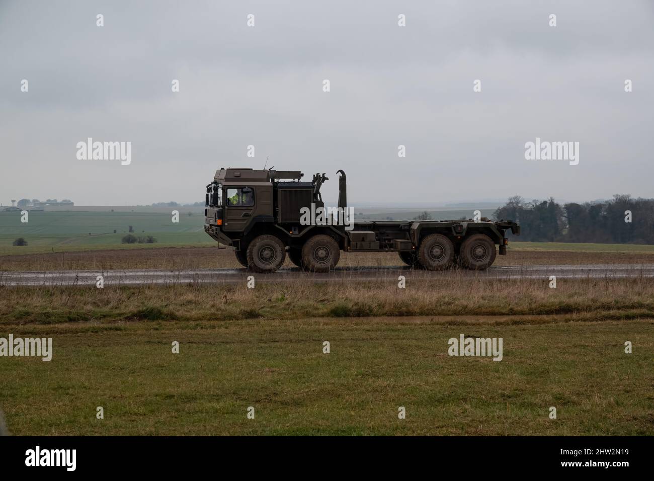 British army MAN HX77 SV 8x8 EPLS Heavy Utility Truck in action on a military exercise Stock Photo