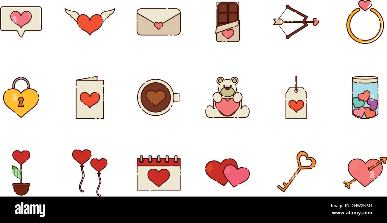 Set of different valentine day flat design icons Vector illustration ...