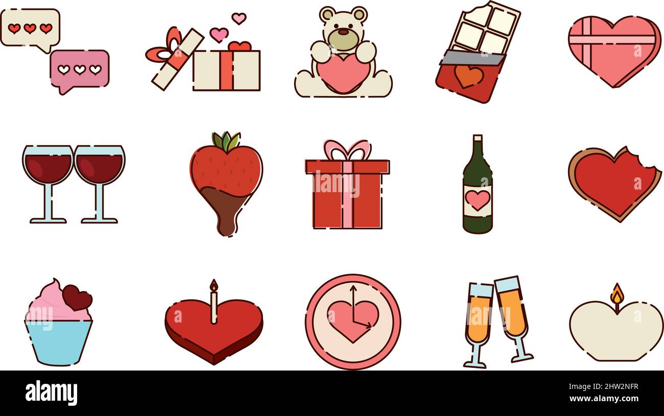 Set of different valentine day flat design icons Vector illustration ...