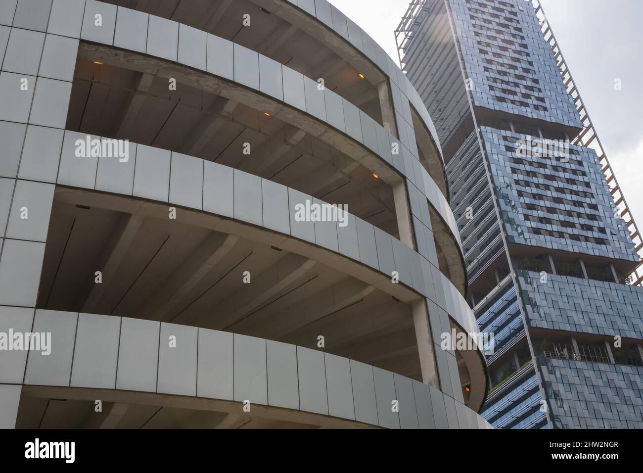Exterior of a multi storey car park in Singapore city Stock Photo