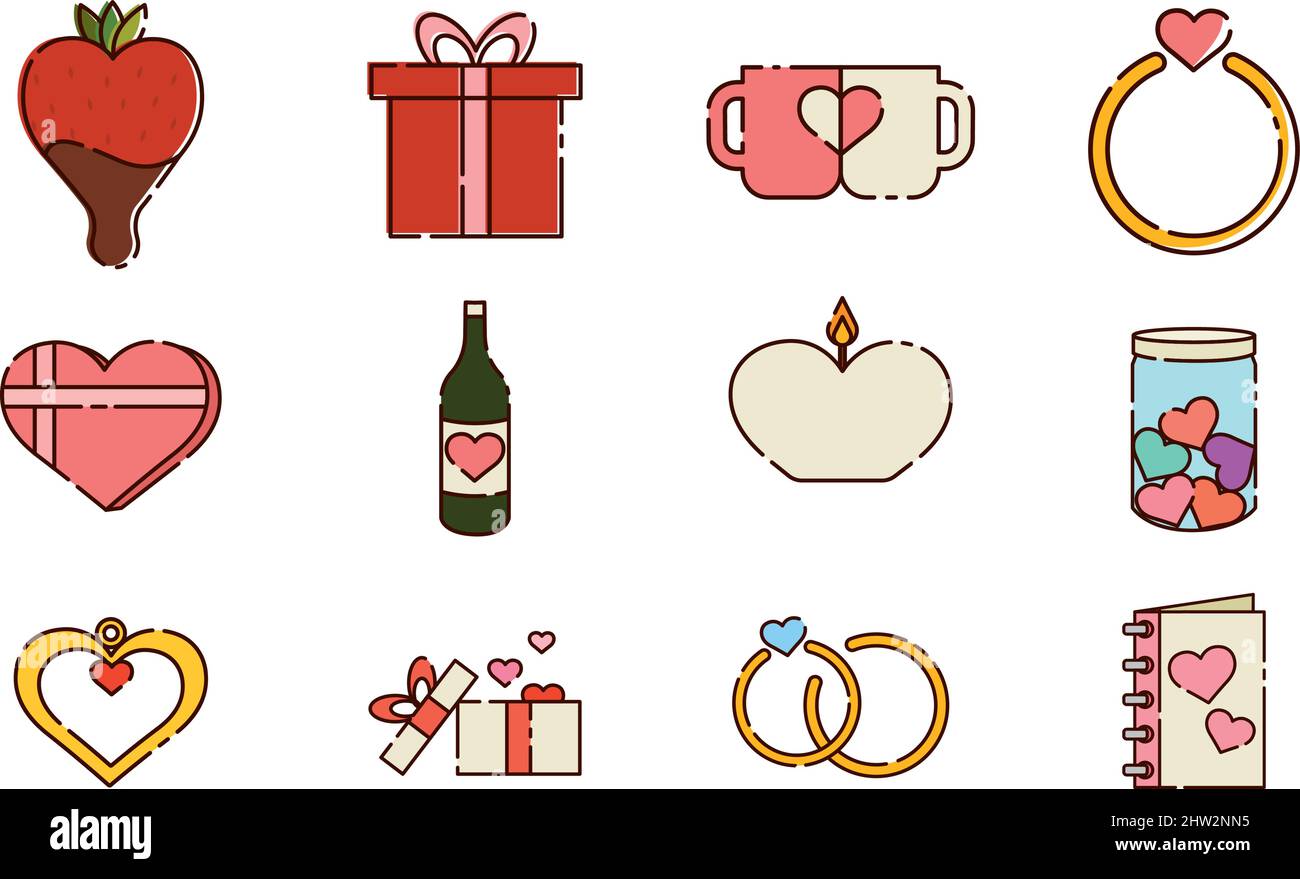 Set of different valentine day flat design icons Vector illustration ...