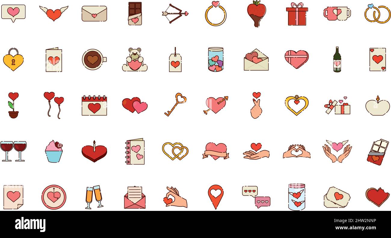 Set of different valentine day flat design icons Vector illustration ...