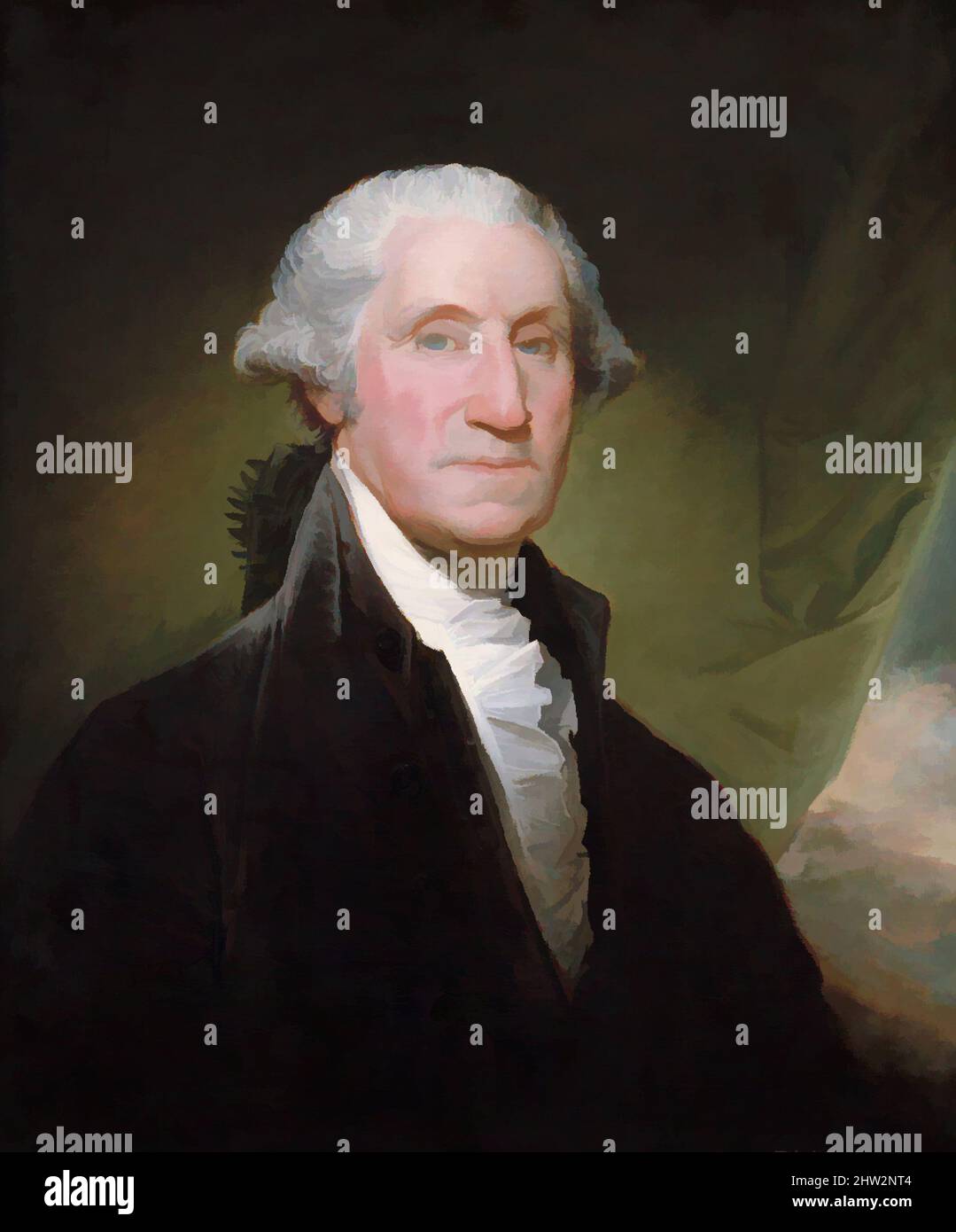 Art inspired by George Washington, begun 1795, Oil on canvas, 30 1/4 x 25 1/4 in. (76.8 x 64.1 cm), Paintings, Gilbert Stuart (American, North Kingston, Rhode Island 1755–1828 Boston, Massachusetts, Classic works modernized by Artotop with a splash of modernity. Shapes, color and value, eye-catching visual impact on art. Emotions through freedom of artworks in a contemporary way. A timeless message pursuing a wildly creative new direction. Artists turning to the digital medium and creating the Artotop NFT Stock Photo