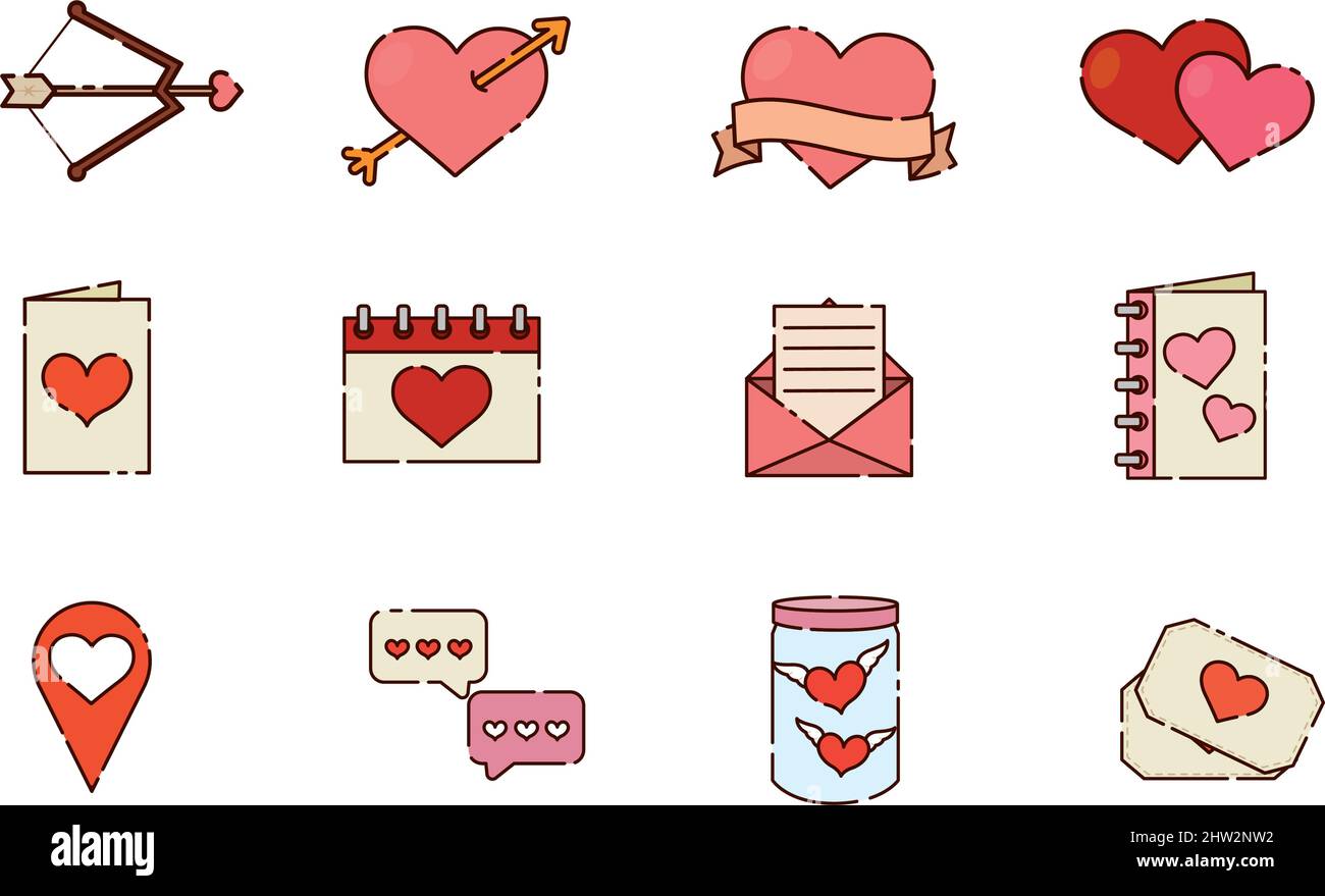 Set of different valentine day flat design icons Vector illustration ...