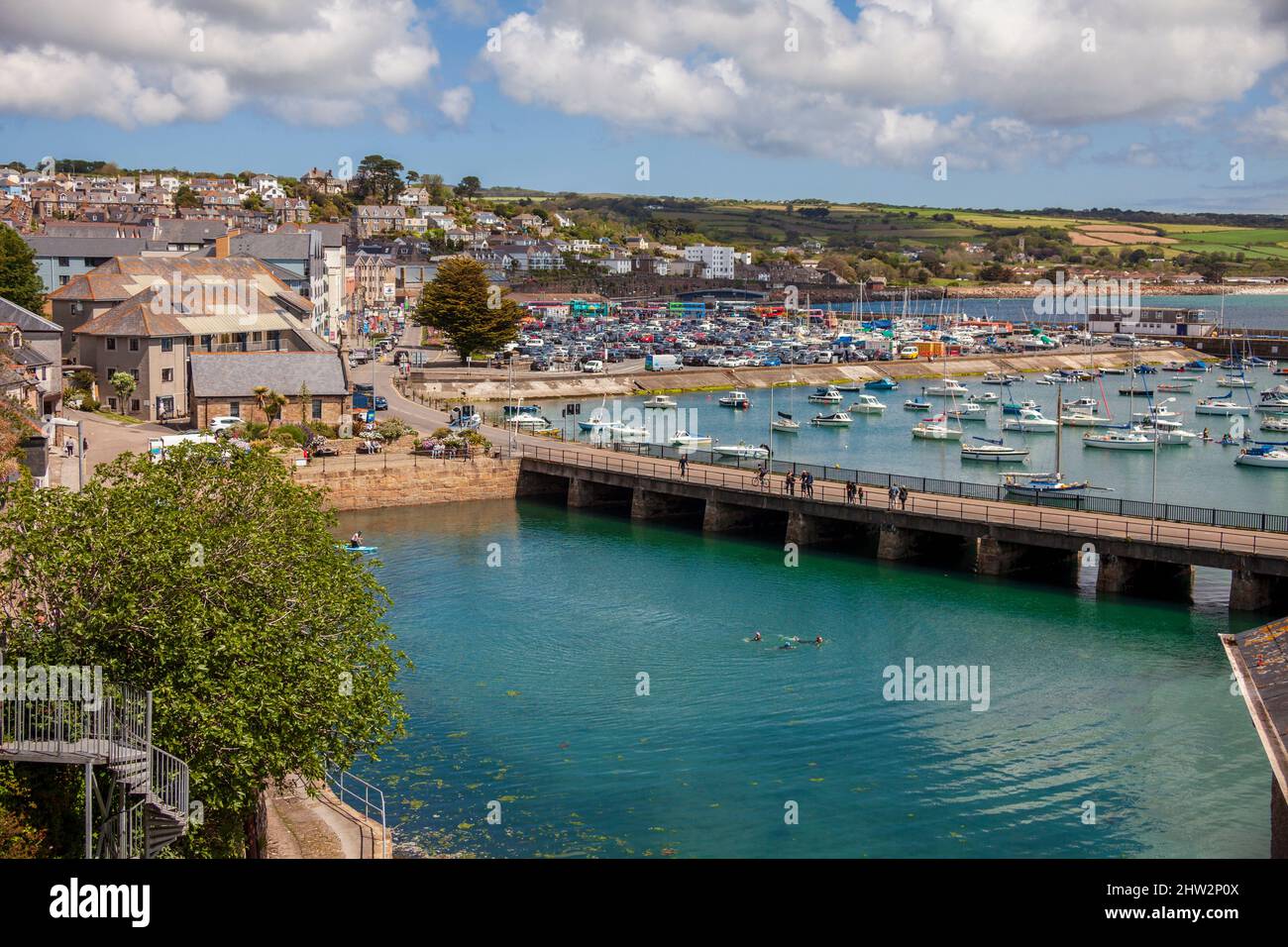 Abbey Basin, the old harbour and historic area of Penzance. Tall ships once offloaded cargo from Europe and the Caribbean here Stock Photo