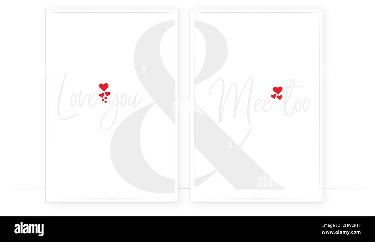 Love you, me too, vector. Couple wall art design. Scandinavian