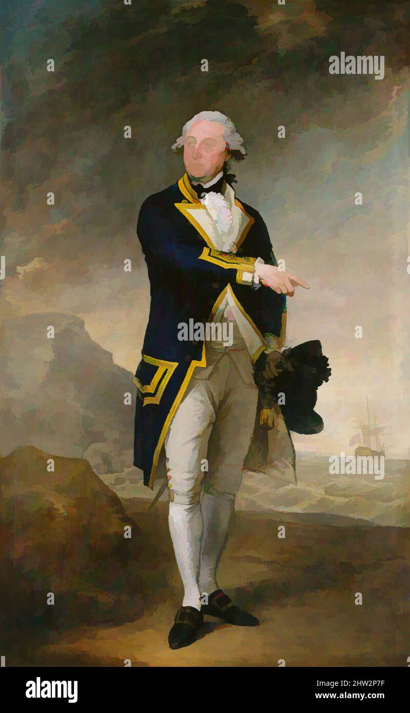 Art inspired by Captain John Gell, 1785, Oil on canvas, 94 1/2 x 58 1/2 in. (240 x 148.6 cm), Paintings, Gilbert Stuart (American, North Kingston, Rhode Island 1755–1828 Boston, Massachusetts), In 1785 the British naval officer John Gell (1738–1806) had just completed his duty on the, Classic works modernized by Artotop with a splash of modernity. Shapes, color and value, eye-catching visual impact on art. Emotions through freedom of artworks in a contemporary way. A timeless message pursuing a wildly creative new direction. Artists turning to the digital medium and creating the Artotop NFT Stock Photo
