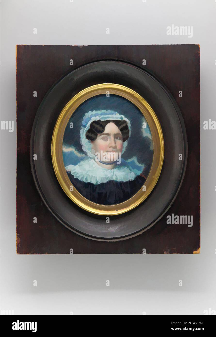 Art inspired by Portrait of a Lady, ca. 1835, Watercolor on ivory, 3 1/8 x 2 1/2 in. (7.9 x 6.4 cm), Paintings, Classic works modernized by Artotop with a splash of modernity. Shapes, color and value, eye-catching visual impact on art. Emotions through freedom of artworks in a contemporary way. A timeless message pursuing a wildly creative new direction. Artists turning to the digital medium and creating the Artotop NFT Stock Photo