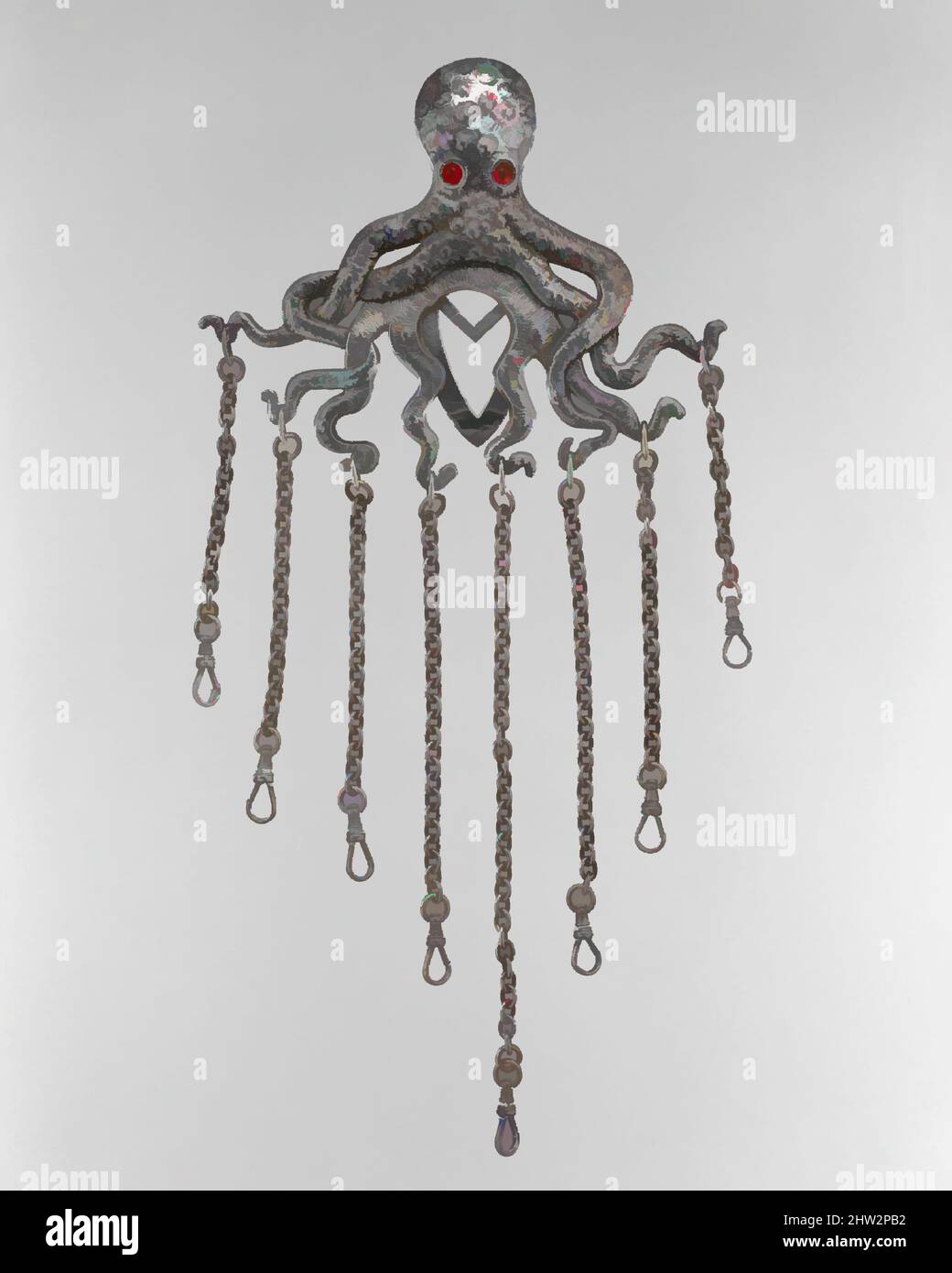 Art inspired by Chatelaine, 1887, Made in Providence, Rhode Island, United States, American, Silver, red glass, and black beads, W. 4 3/4 in. (12.1 cm), Jewelry, Gorham Manufacturing Company (American, 1831–present, Classic works modernized by Artotop with a splash of modernity. Shapes, color and value, eye-catching visual impact on art. Emotions through freedom of artworks in a contemporary way. A timeless message pursuing a wildly creative new direction. Artists turning to the digital medium and creating the Artotop NFT Stock Photo