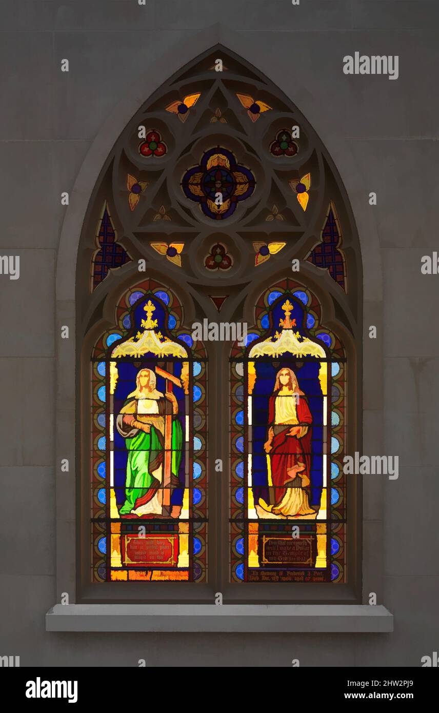 Art inspired by Faith and Hope, 1867–69, Made in New York, New York, United States, American, Stained glass, Approx. 204 x 78 in. (518.2 x 198.1 cm), Architecture, Henry E. Sharp (active ca. 1850–ca. 1897), The mid-1850s saw the growth of a stained-glass industry on and around Broadway, Classic works modernized by Artotop with a splash of modernity. Shapes, color and value, eye-catching visual impact on art. Emotions through freedom of artworks in a contemporary way. A timeless message pursuing a wildly creative new direction. Artists turning to the digital medium and creating the Artotop NFT Stock Photo