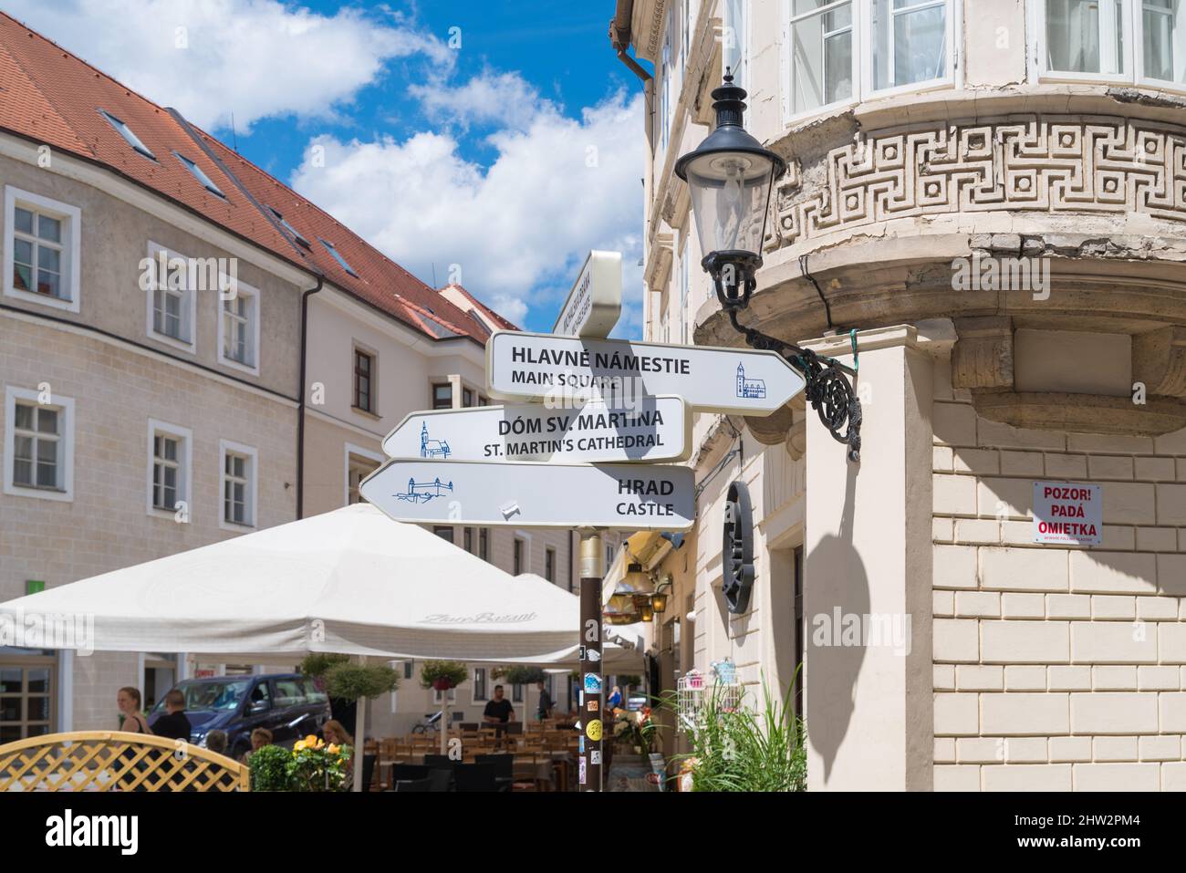 signpost in bratislaca, slovakia, pointing to some famous landmarks Stock Photo