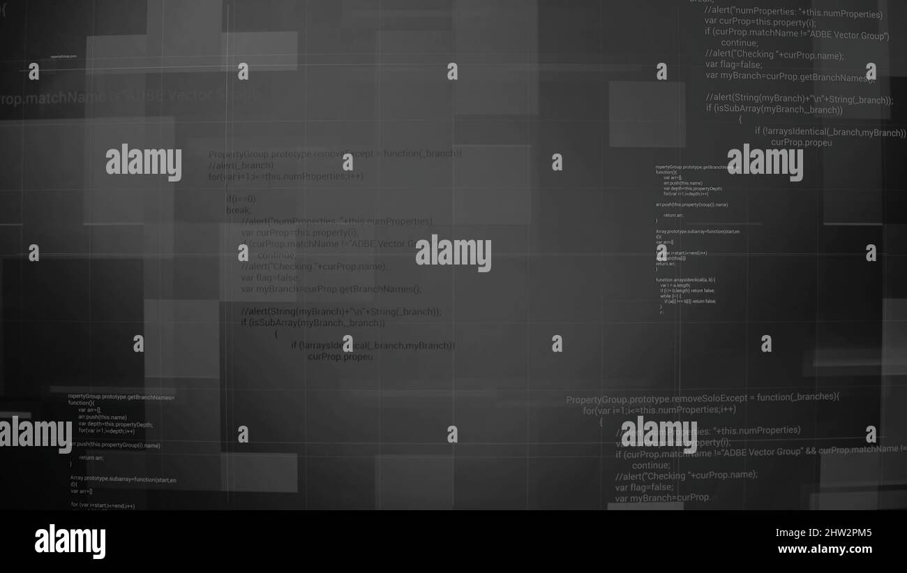 Computer codes are written on shimmering background. Motion. Colored ...