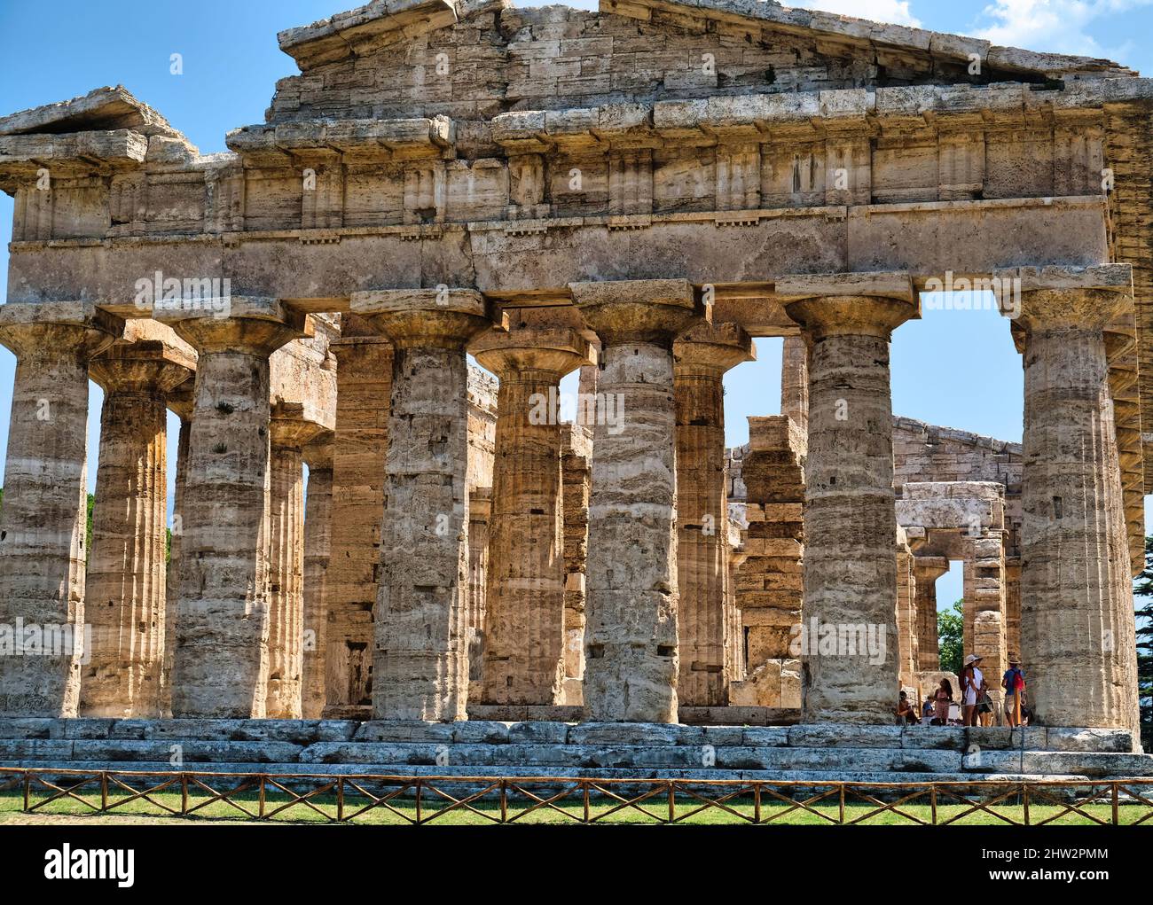 The Temple of Neptune (Temple of Poseidon) is the largest temple of the ancient polis of Paestum,  it has an extraordinarily intact architecture. Stock Photo