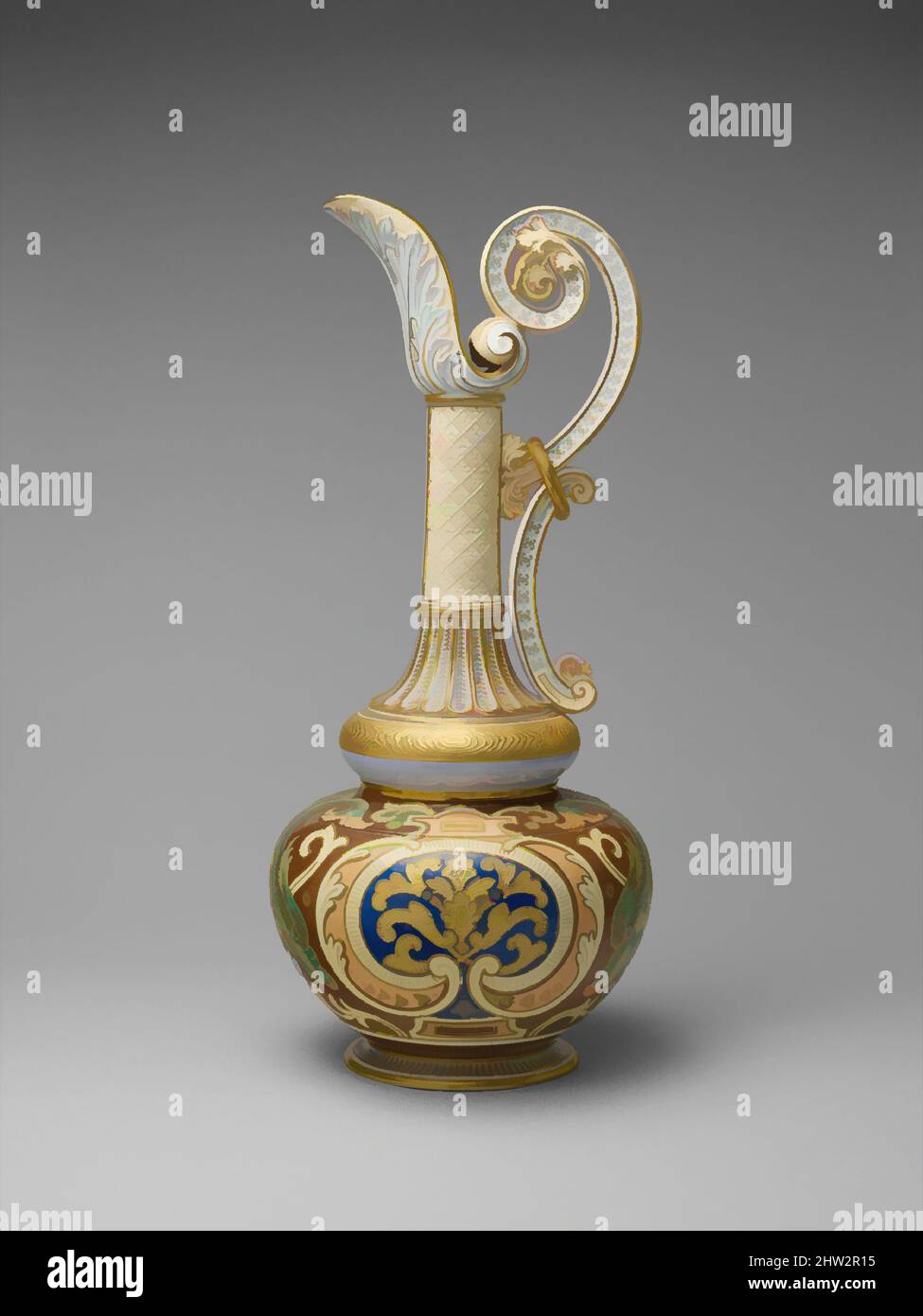 Art inspired by Ewer, 1886–90, Made in Brooklyn, New York, American, Cream-colored earthenware, H. 22 in. (55.9 cm), Ceramics, At 22 inches high, this ewer is one of the five largest known vessels produced by the Faience Manufacturing Company, and this example displays one of at least, Classic works modernized by Artotop with a splash of modernity. Shapes, color and value, eye-catching visual impact on art. Emotions through freedom of artworks in a contemporary way. A timeless message pursuing a wildly creative new direction. Artists turning to the digital medium and creating the Artotop NFT Stock Photo