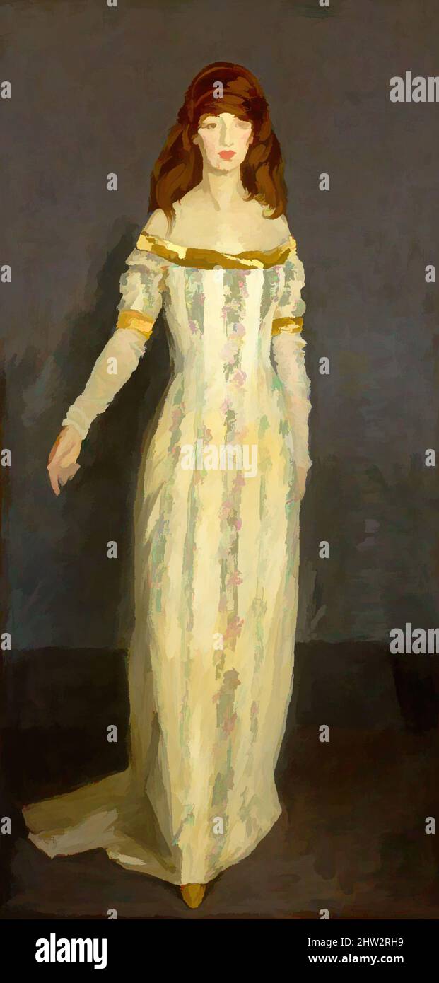 Art inspired by The Masquerade Dress, 1911, Oil on canvas, 76 1/2 x 36 1/4 in. (194.3 x 92.1 cm), Paintings, Robert Henri (American, Cincinnati, Ohio 1865–1929 New York), Robert Henri was one of the most influential artists and teachers in twentieth-century American art. Among his, Classic works modernized by Artotop with a splash of modernity. Shapes, color and value, eye-catching visual impact on art. Emotions through freedom of artworks in a contemporary way. A timeless message pursuing a wildly creative new direction. Artists turning to the digital medium and creating the Artotop NFT Stock Photo