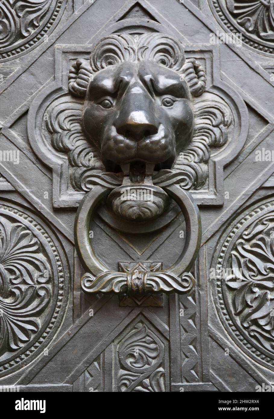 Vintage door handle with lion face Stock Photo