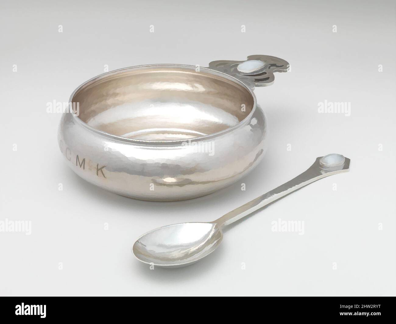 Art inspired by Spoon, 1906, Made in New York, United States, American, Silver, pearls, Spoon: 6 7/8 in. (17.5 cm), Silver, Marcus and Co. (American, New York, 1892–1942, Classic works modernized by Artotop with a splash of modernity. Shapes, color and value, eye-catching visual impact on art. Emotions through freedom of artworks in a contemporary way. A timeless message pursuing a wildly creative new direction. Artists turning to the digital medium and creating the Artotop NFT Stock Photo