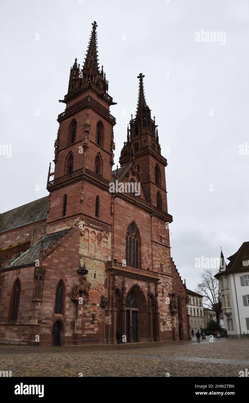 Basel Minster cathedral in Basel, Switzerland Stock Photo