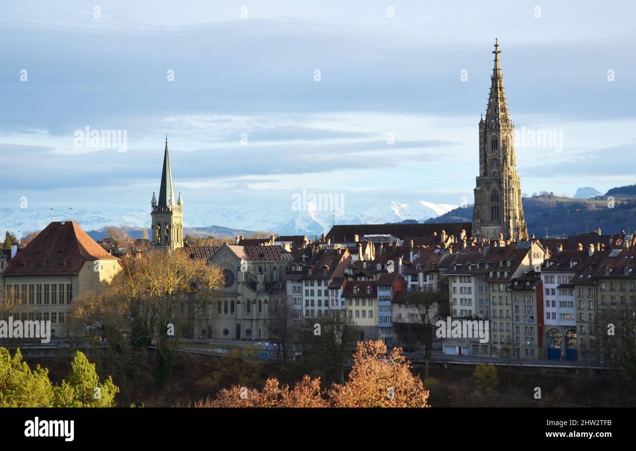 View of Bern city from the Aare river Stock Photo