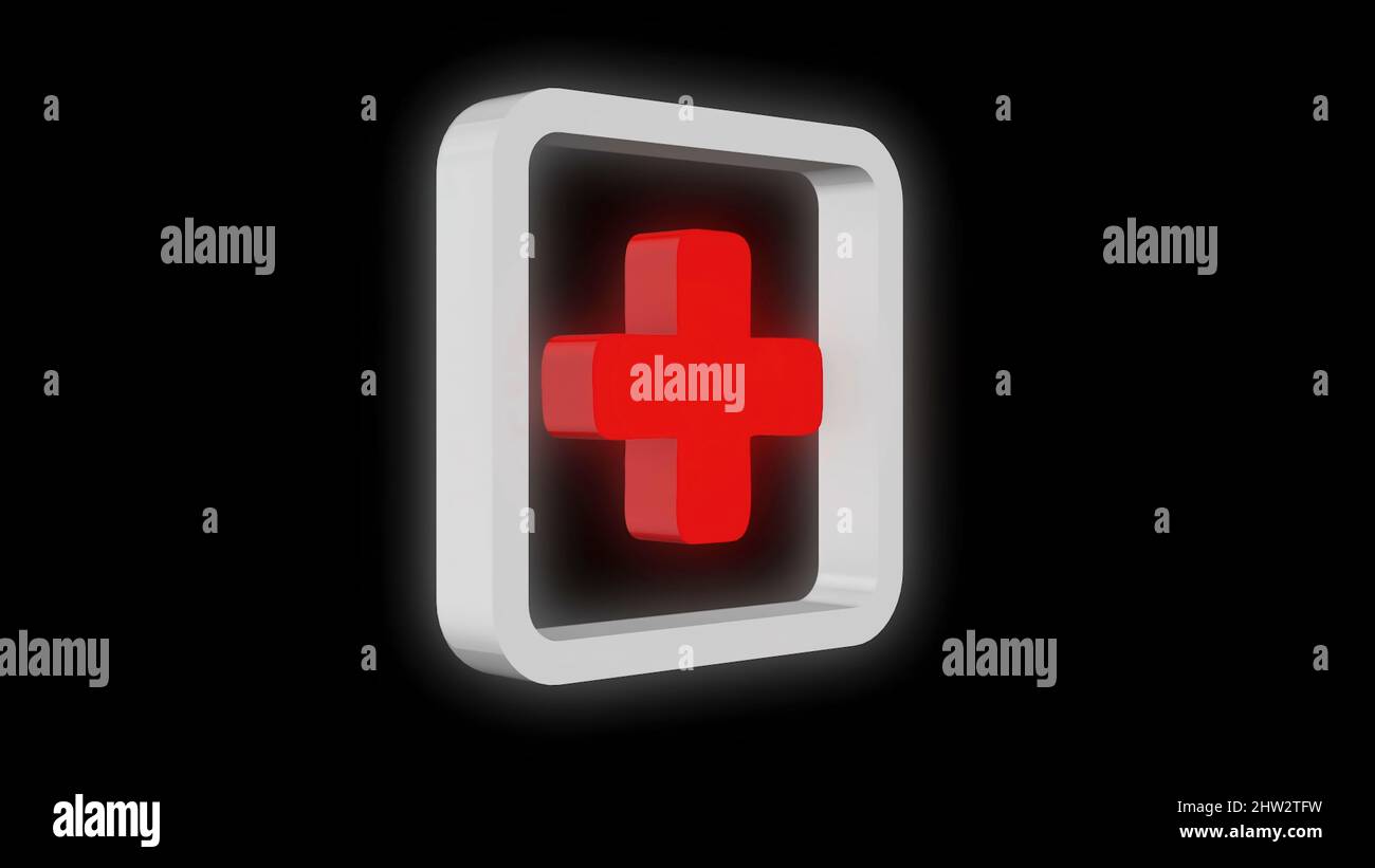 Help Red Plus Visual Animation rotating red plus sign on a black background. Concept of ...