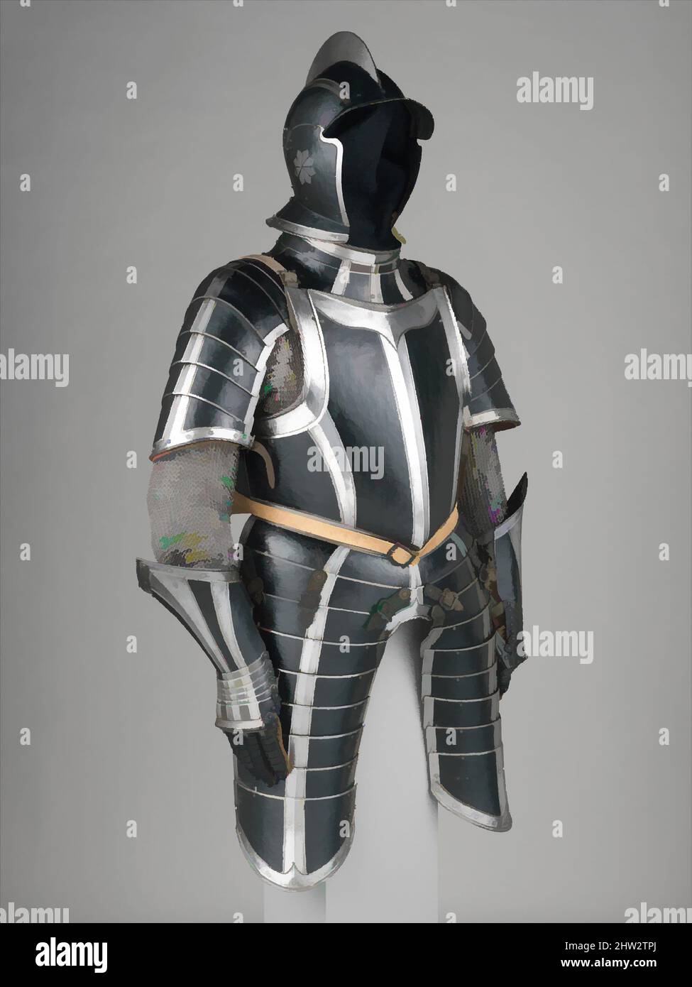 Art inspired by Infantry Armor, ca. 1600, Nuremberg, German, Nuremberg, Steel, leather, H. 49 1/14 in. (125 cm), Armor for Man-1/2 Armor, The armorers of Nuremberg were famous for their ability to produce large quantities of plate armor relatively quickly. In the second half of the, Classic works modernized by Artotop with a splash of modernity. Shapes, color and value, eye-catching visual impact on art. Emotions through freedom of artworks in a contemporary way. A timeless message pursuing a wildly creative new direction. Artists turning to the digital medium and creating the Artotop NFT Stock Photo