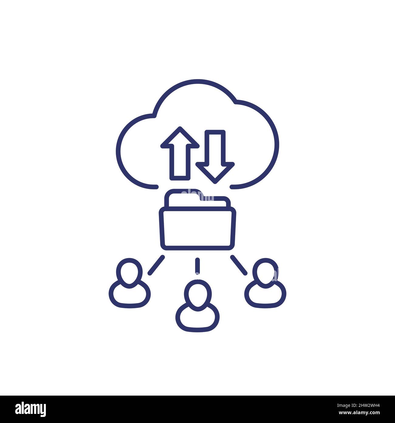 cloud folder and users line icon, vector Stock Vector