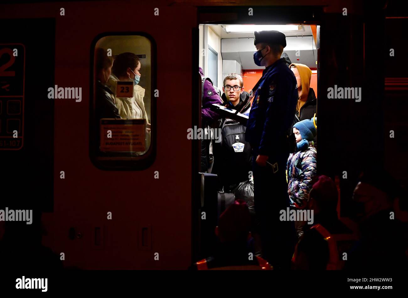 Zahony, Hungary. 03rd Mar, 2022. Refugees from Ukraine arrive by train